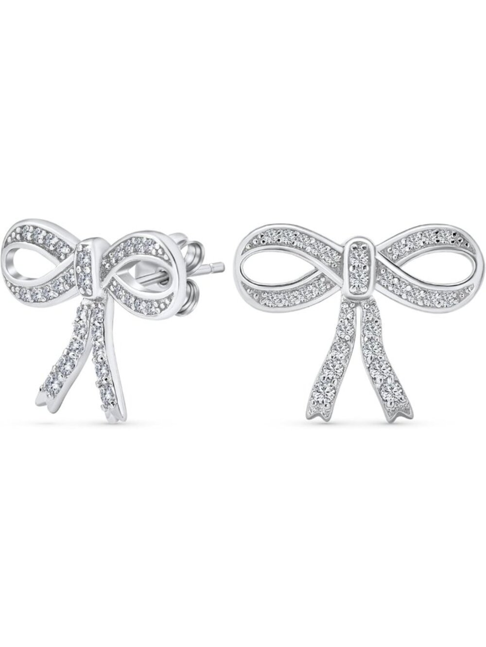 Vintage Ribbon Bow Stud Earrings | Pave CZ | .925 Sterling Silver Jewelry
